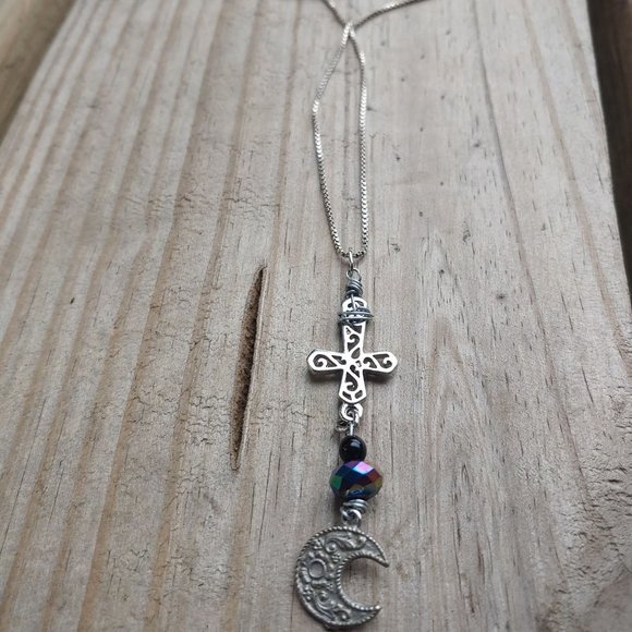 Occult upside down cross with moon Necklace - Picture 3 of 3